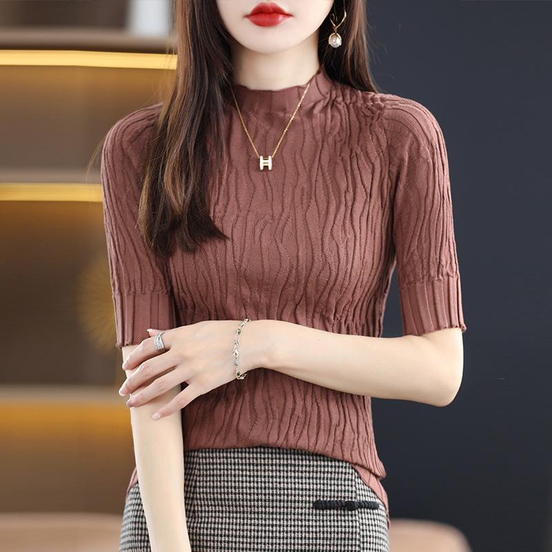 

Женская трикотажная рубашка облегающего кроя со средним рукавом - мягкая полуводолазка для начала осени 2024 г. XX-Large