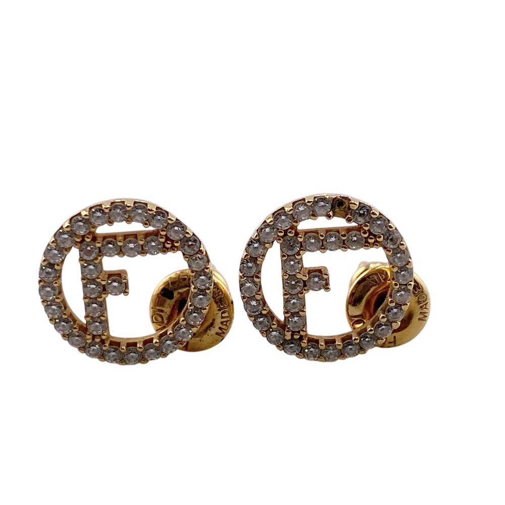 FENDI Rhinestone Ehuise Fendi Pierce gold Women Used