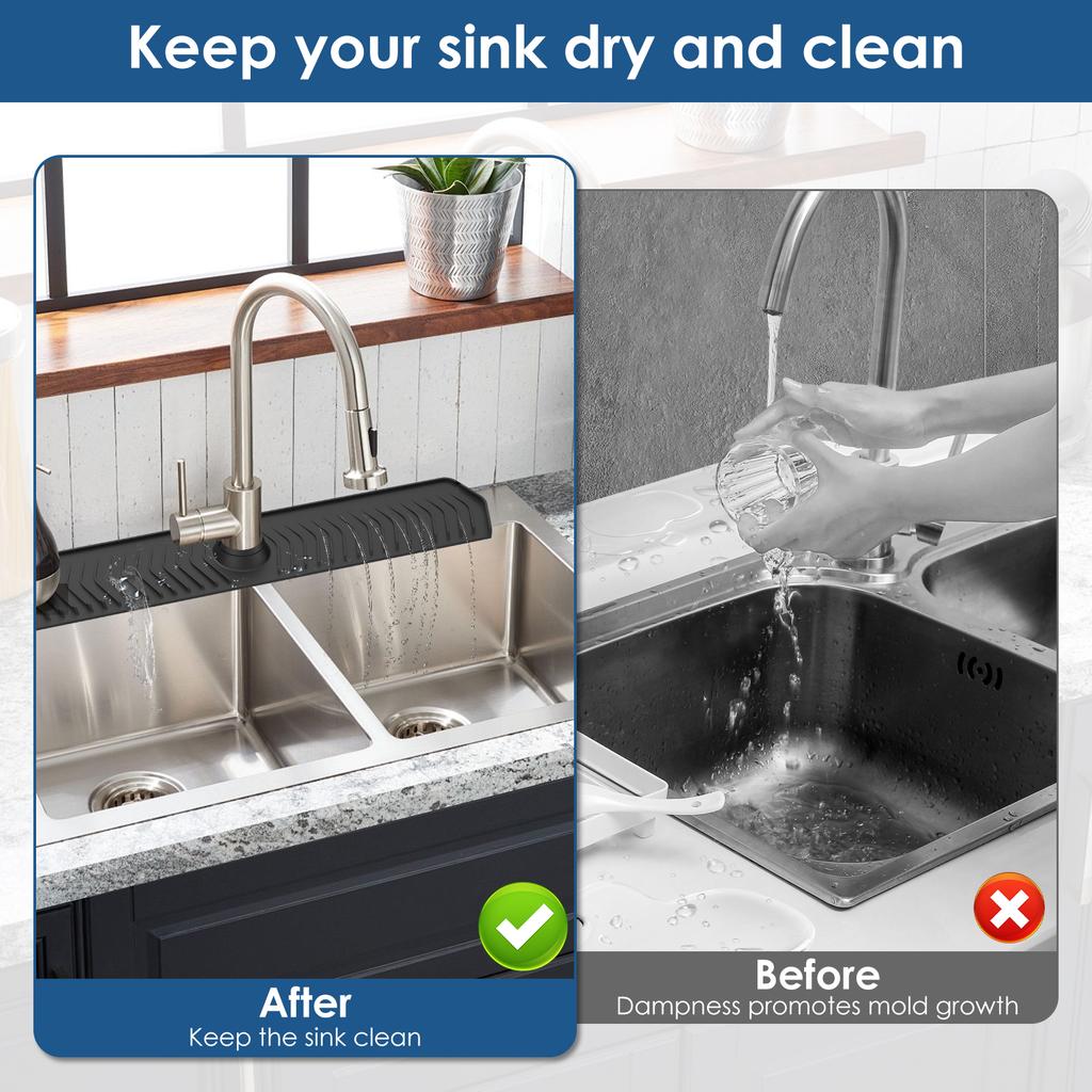 Kitchen Long Silicone Sink Faucet Mat Splash Guard Bathroom Absorbent Sink Splash Pad Countertop Protectors Mat Kitchen Gadgets