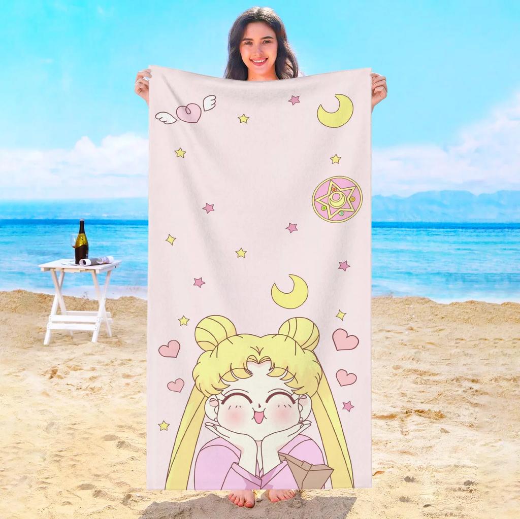 Cute Cartoon S-Sailor M-Moon Beach Towel Hotel Towels Bathroom For Home Travel Swimming Pool Sauna Playa Baby Spa Bath Gym Sea