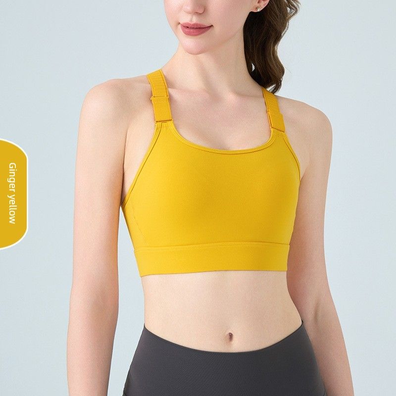 

Adjustable High Strength Sports Underwear Fixed Cup Shockproof Running Fitness Bra Professional Training Yoga Clothes Vest Ginger yellow XL