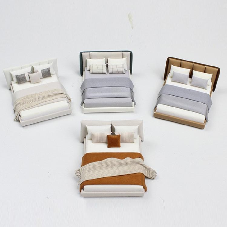 1/20 Miniature Double Bed Model Figurine with Realistic Detailing and Bedding Dollhouses Bedroom Furniture Project Decors
