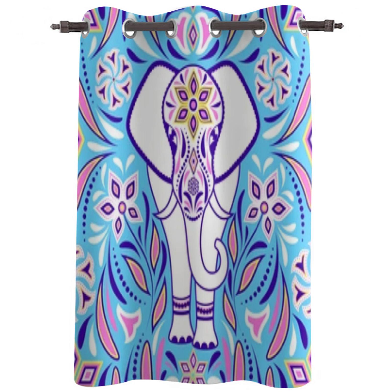 Слон И Абстрактные Цветы На Синей Оконной Занавеске Для Детской Комнаты Домашние Жалюзи — фото 2