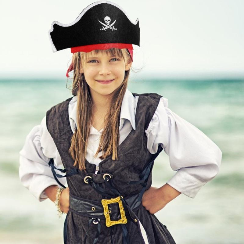 12Pcs Skull Print Pirate Costume Accessories Pirate Hat with Eyemask for Halloween Kid Birthday, Cosplay, Carnivals