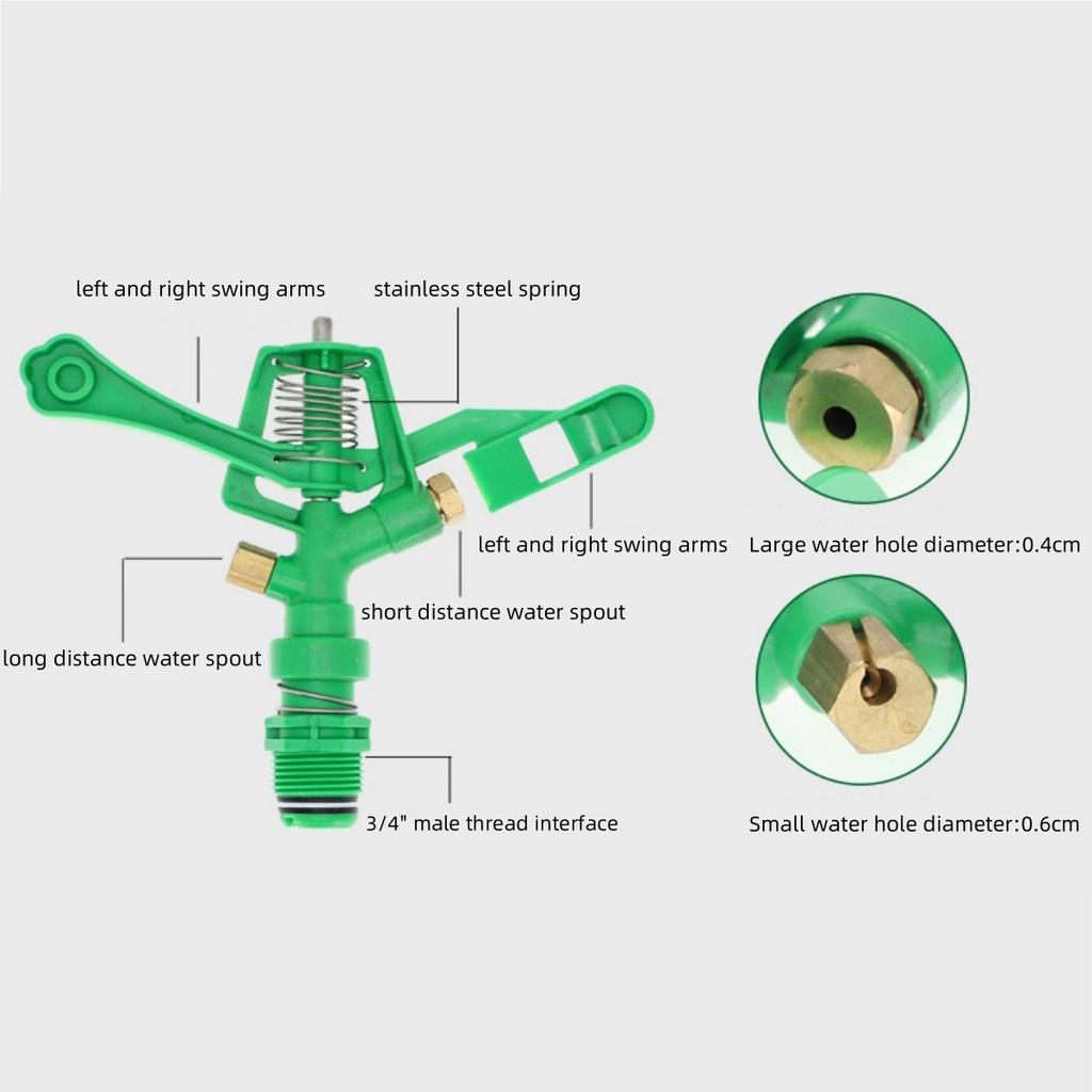1/5/10Pcs Plastic Rocker Arm Double Spray Lawn Irrigation Nozzle 3/4"Male Thread Garden 360 Degree Angle Rotating Sprinkler Head