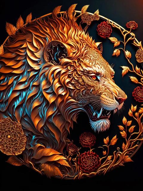 5D Diy Diamond Painting Gold Lion And Flowers Cross Stitch Animal Head Diamond Art Embroidery Mosaic Home Decoration Gifts