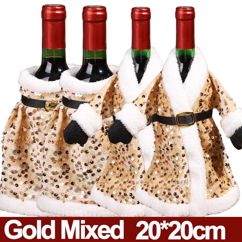 Christmas Wine Bottle Cover Plush Sequins Dress Wine Bottle Bag Clothes Bottles Bags Dinner Table Decor New Year Party Supplies