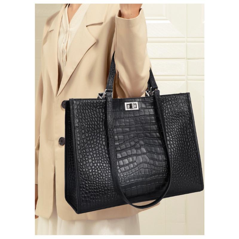 Crocodile Pattern Handbag Women's New Style Fashionable Versatile Retro Classic Large Capacity Tote Bag