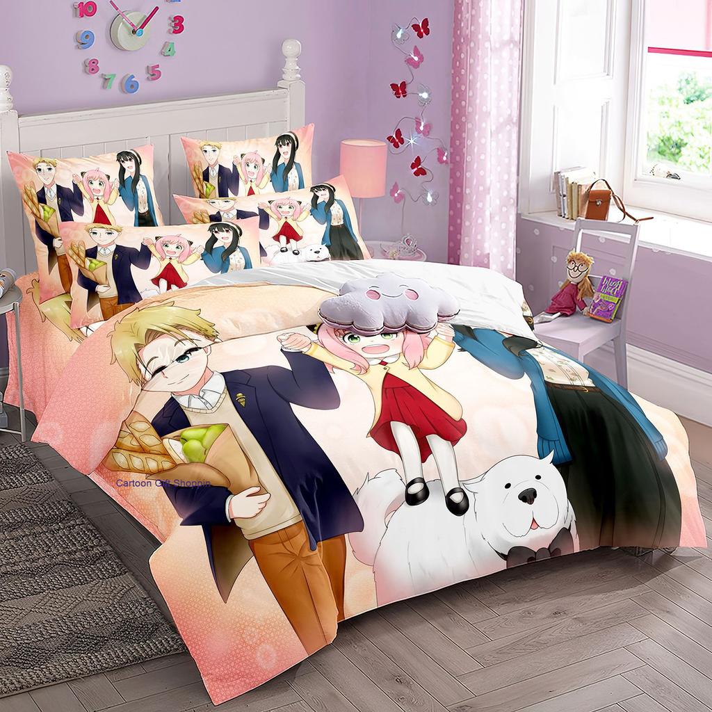 Anime Spy X Family Bedding Set Kawaii Loid Forger Anya Duvet Cover with Pillowcases Girls Boy Kid Set Quilt Cover Set
