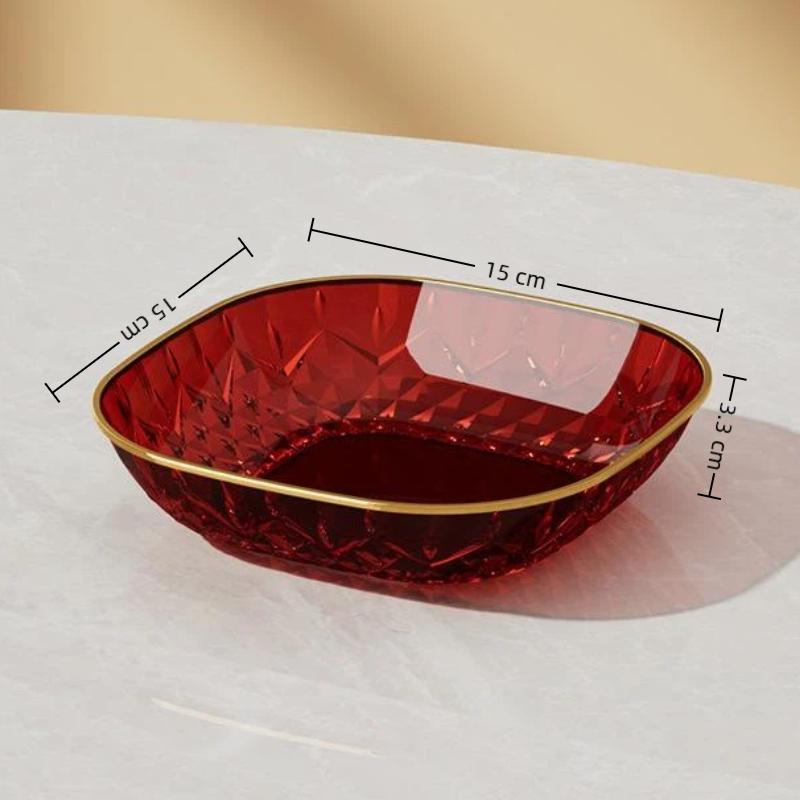 Gold Rim Crystal Fruit Bowl Diamond Cut Texture Shatter Resistant Food Safe Dish for Wedding Party Home Decor Use