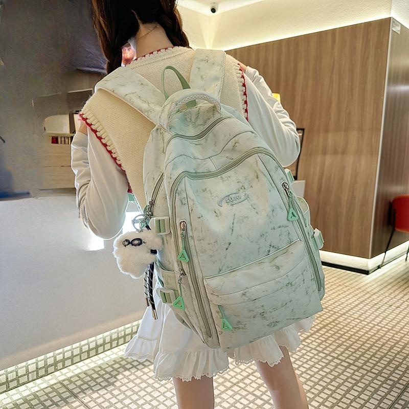 Yiran Bag Unisex Kids Black/White/Pink Large Capacity Campus Schoolbag For Girls Korean Version Simple Tie Dyed Backpack For High School Students Ins Style Japanese Style Backpack