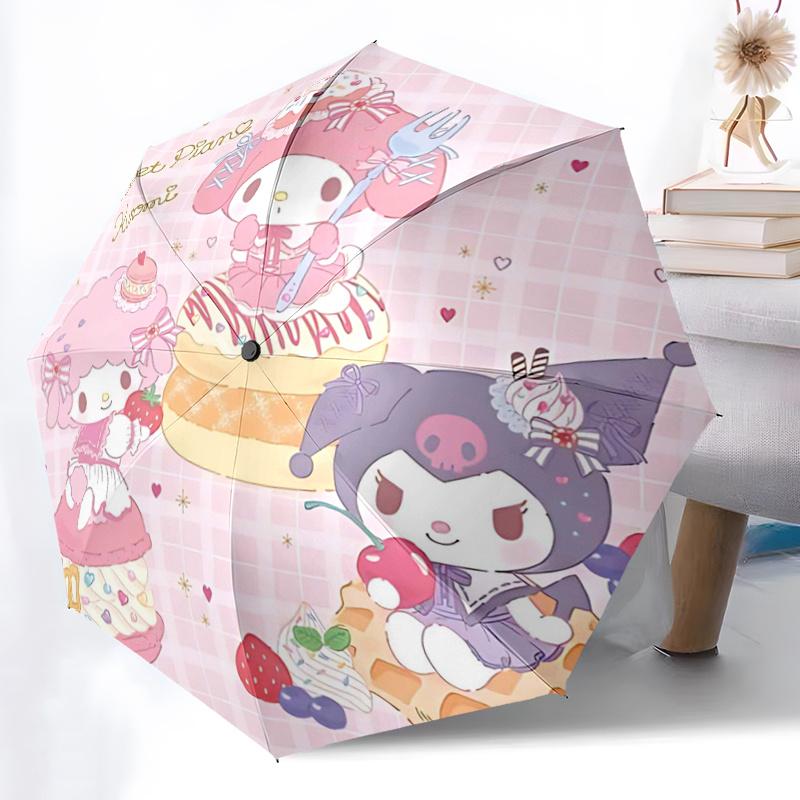 1pc My Melody, My Sweet Pian Kuromi Automatic Folding Umbrella - Portable Tri-Fold Design with 8-Bone Iron Frame for Outdoor Use, Perfect Gift for Fan