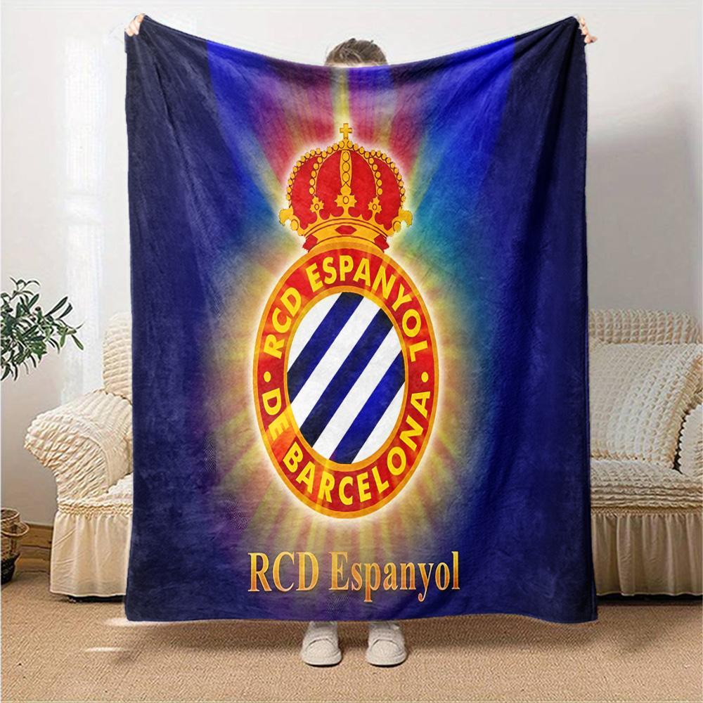 Couverture en Flanelle du Stade Espanyol, Polyester Doux, Design Moderne, Toutes Saisons pour le Camping, les Voyages, Cadeaux pour les fêtes ou les anniversaires