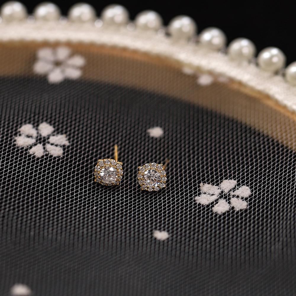 Pendientes de botón de girasol con cristales pavé simples estilo francés de plata de ley 925 para mujer, brillantes, clásicos, regalo de joyería para bodas y fiestas