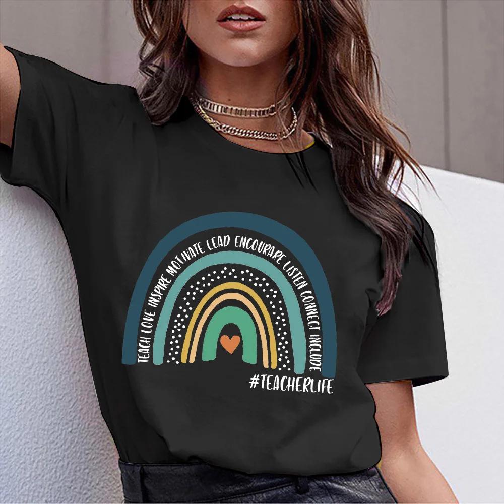 

Womens Rainbow Teacher Graphic TShirt 90s Style Casual Vintage Printed Fashion Top for Ladies Modal fabric 4XL