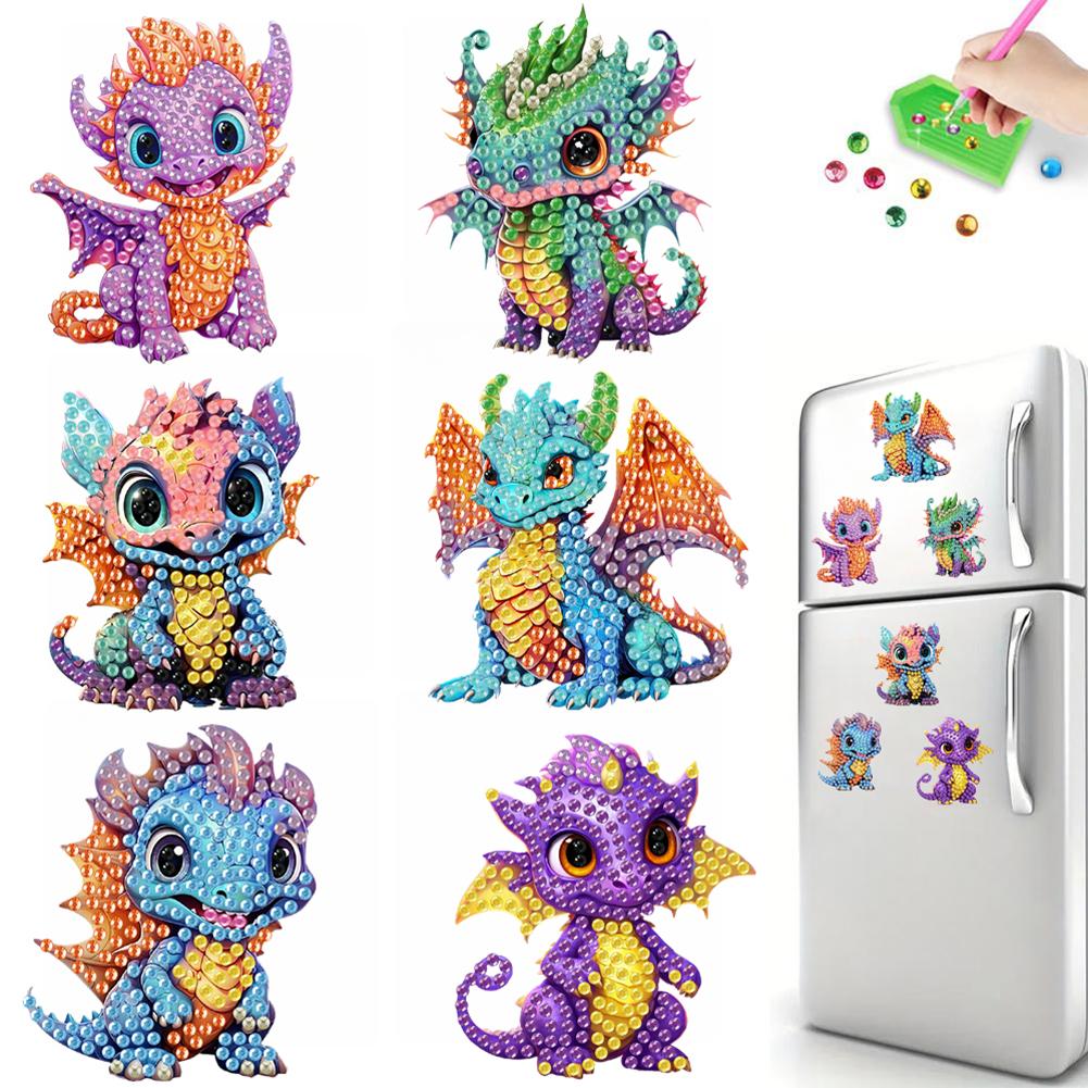 6pcs Acrylic DIY Refrigerator Diamond Art Magnets Magnetic Diamond Art Decor Crystal Art Craft for Adults Beginners Home Decors