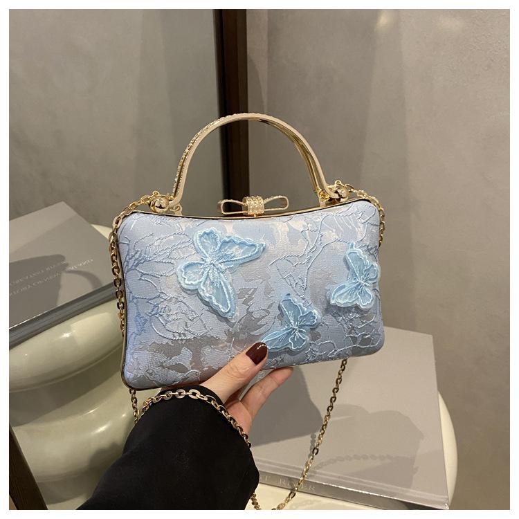 2025 New Women's Bag White Portable Small Square Bag New Chinese Jacquard Sweet Wind Butterfly Bridal Bag Dinner Bag