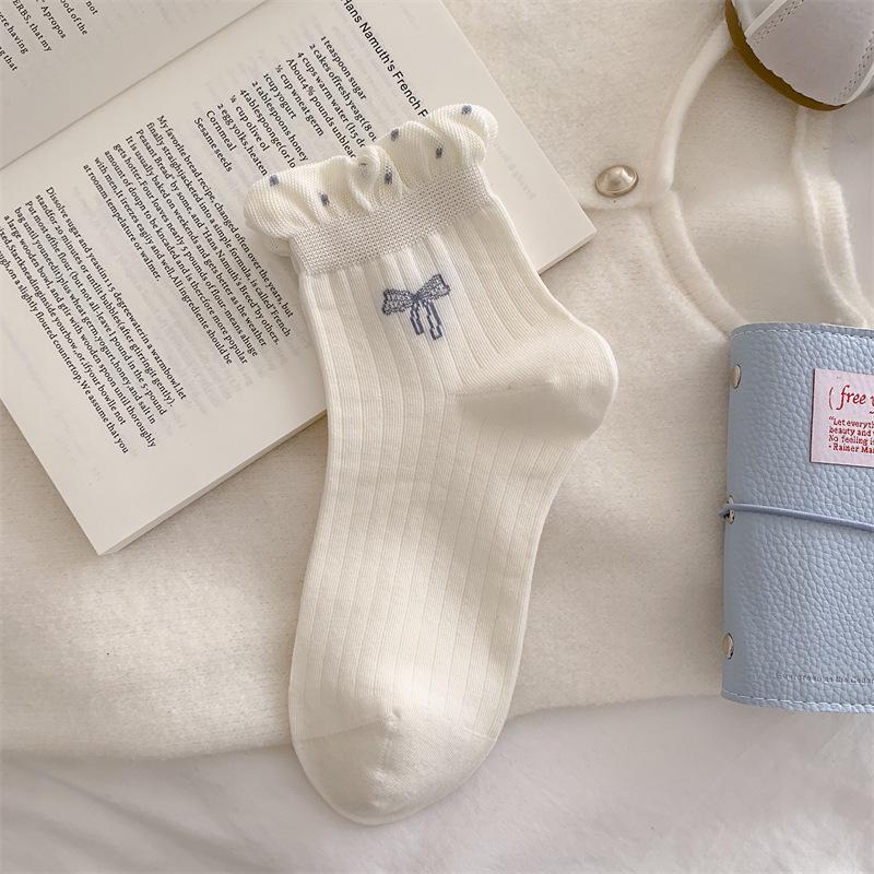 Women's Polka Dot Bowknot Ankle Socks - Thin, Non-slip Cotton for Spring, Summer, Autumn