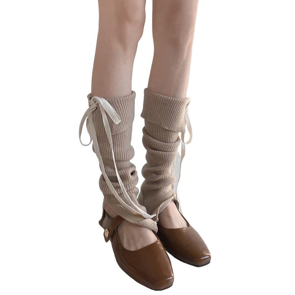 

Ribbon Bow Leg Cover Stockings Solid Color Feet Covers Cute Leg Wraps Socks Women And Girls хакі