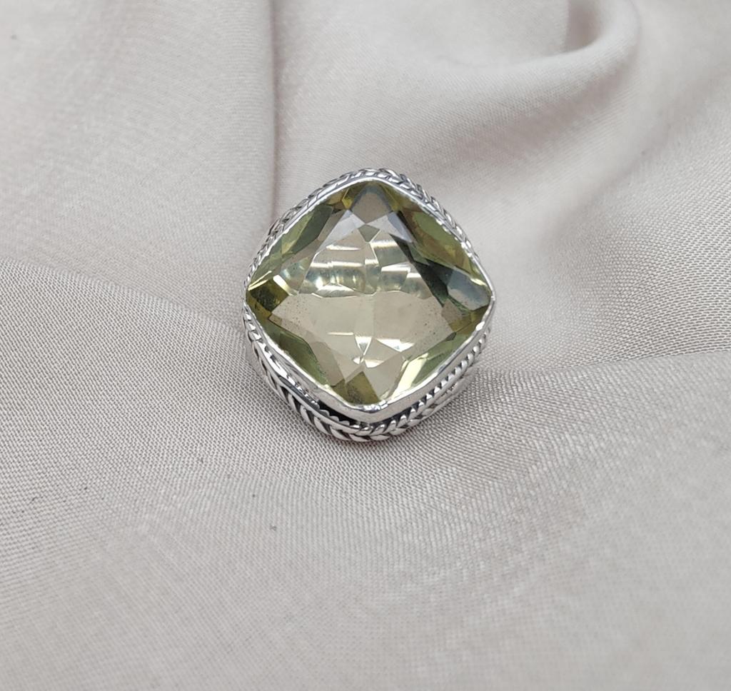 Lemon Quartz 925 Sterling Silver Statement Ring: Boho Vintage Style