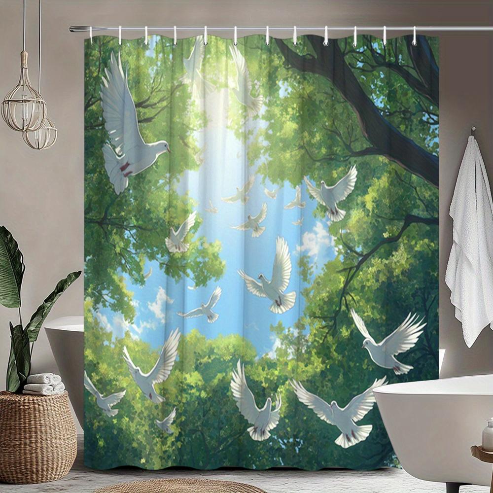 Enhance Your Bathroom with a Waterproof Shower Curtain Featuring Soaring Doves in a Lush Forest for Serenity