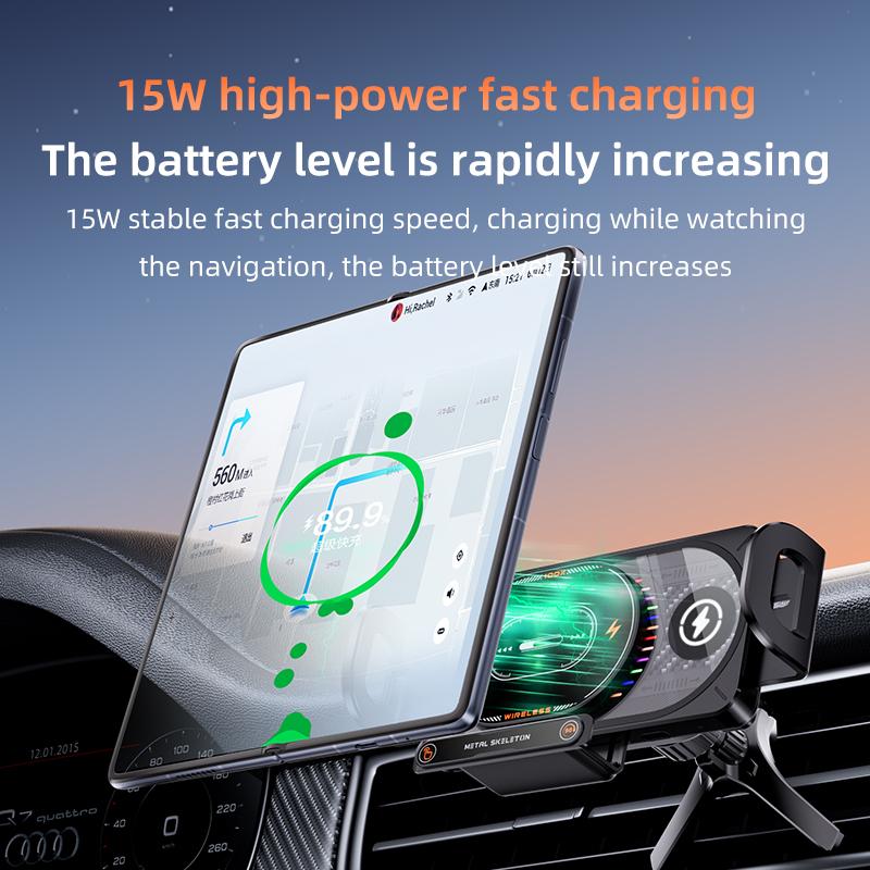Car Foldable Phone Holder Vent Wireless Charging Car Universal Phone Mount for Samsung Xiaomi Z Fold Electric Rotation Charger