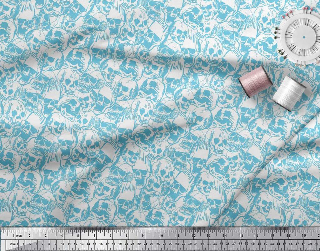 Soimoi Japan Crepe Satin Fabric Horror Skull Halloween Printed Craft Fabric by the Metre 42 Inch