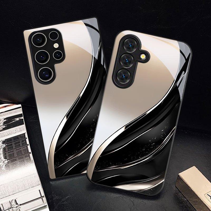 Minimal stromlinienförmiges Design schwarze Glas-Handyhülle für Samsung Galaxy S26 S25 S24 S23 S22 S21 S20 fe/plus/Ultra sturzsicher