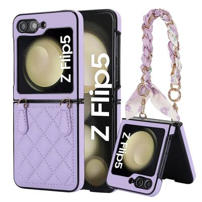 Funda de Cuero para Samsung Galaxy Z Flip 3 4 5 5G Flip5 Flip4 Bufanda para Llevar Correa de Pulsera Protección Moda Funda ZFlip5