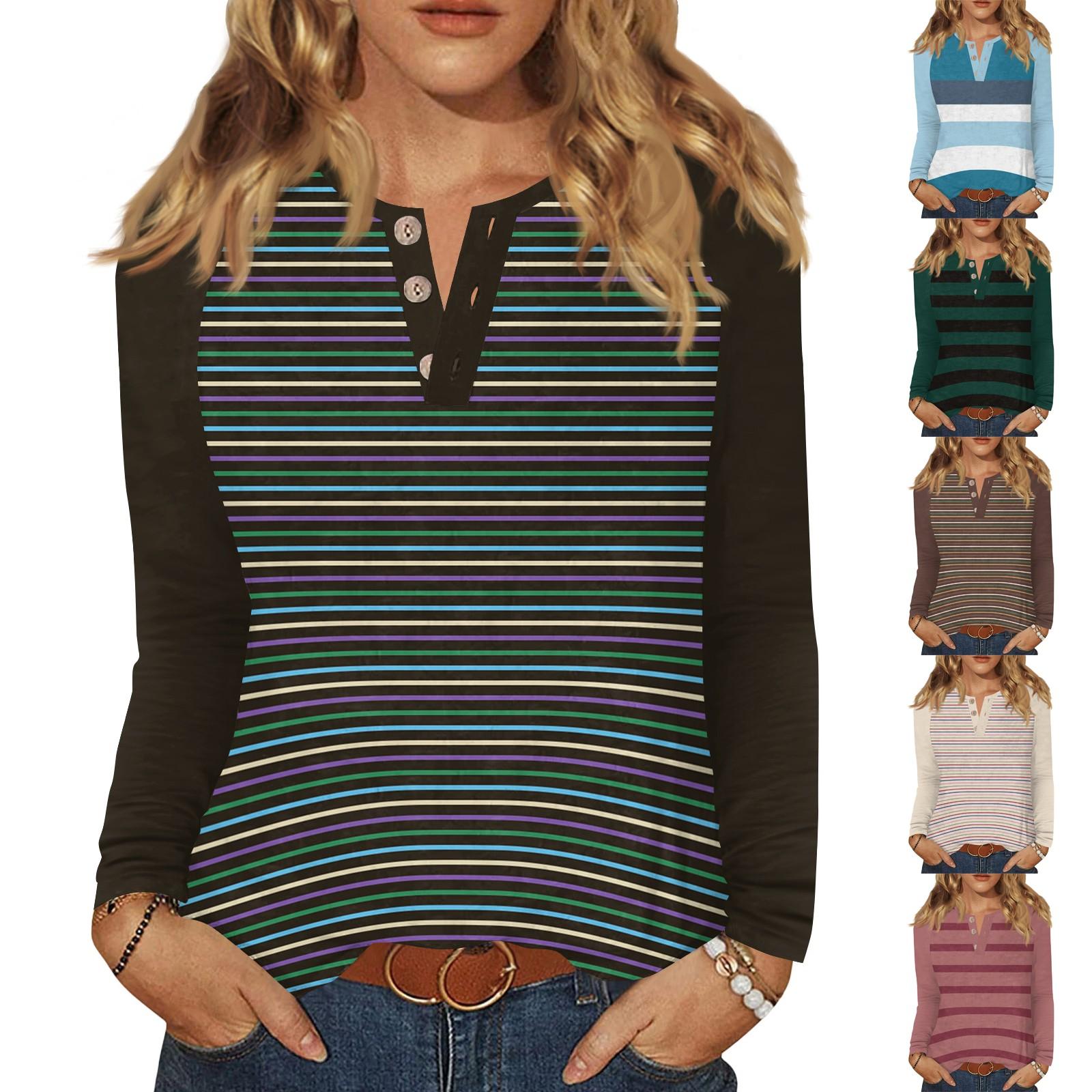 

Women s T Shirt Print Button Long Sleeve Daily Weekend Fashion Basic V- Neck Regular Top XXL