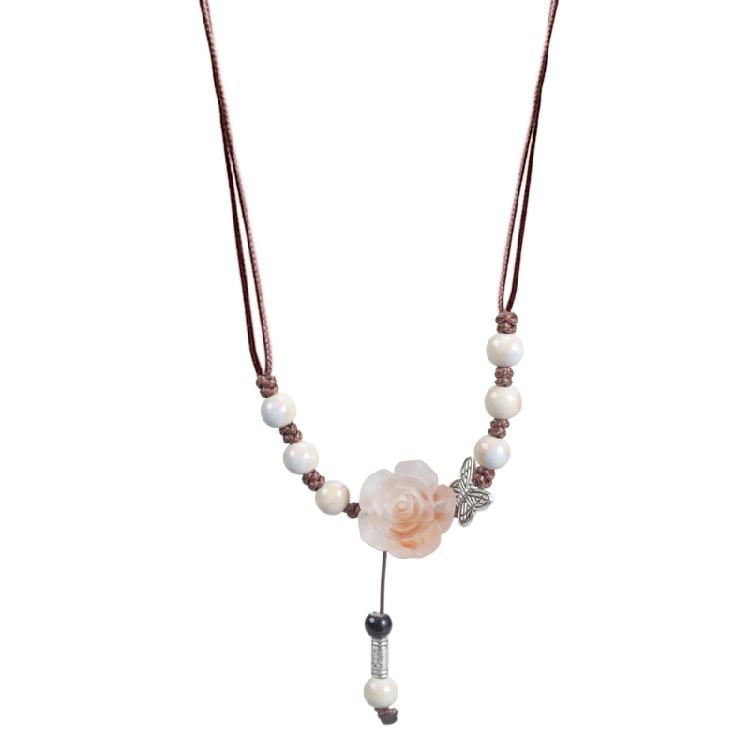 Camellia Flower Clavicular Chain Trendy Beads Pendant Choker Necklace for Women 1