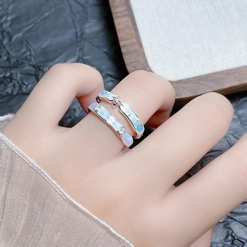Blue Ocean Enamel Oil Dripping Starlight Open Ring Girlfriend Pair Ring Personality Light Luxury High Sense Couple Index Finger Ring