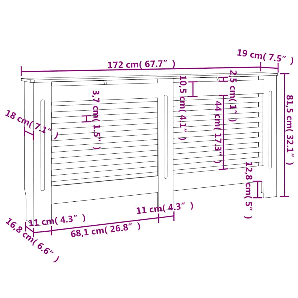 Radiator Cover Anthracite 172 x 19 x 81.5 cm MDF
