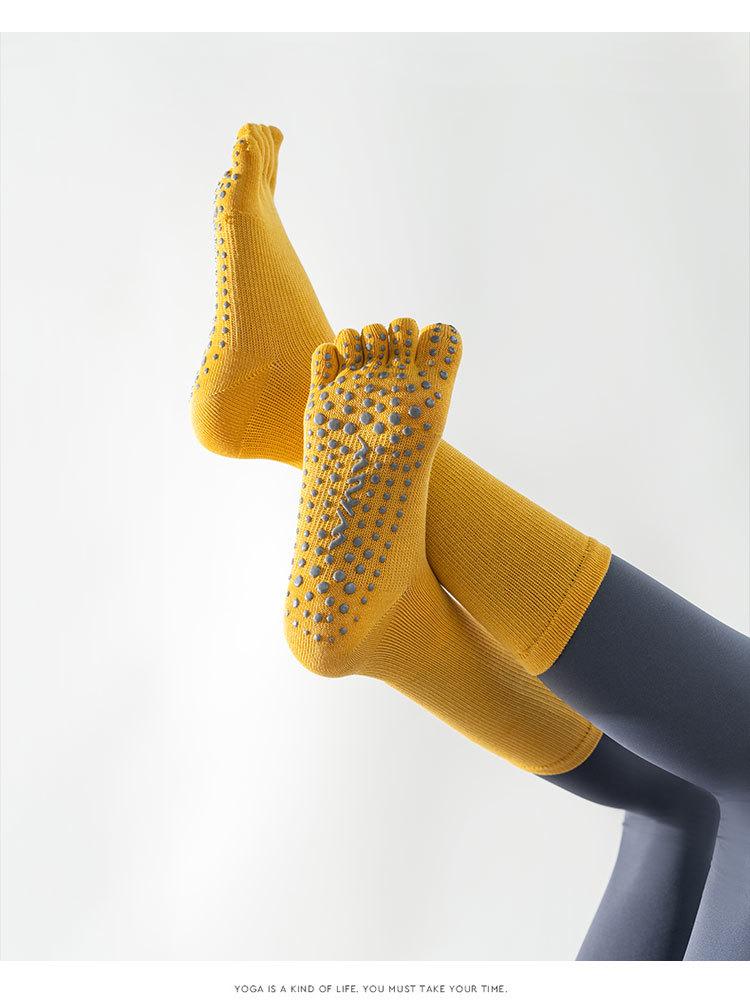 Five-Toe Non-Slip High-Top Cotton Yoga Socks for Summer Pilates & Exercise