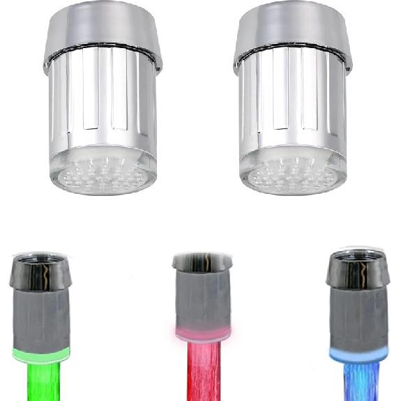 2 Pack 3-Color Temperature Sensitive Gradient LED Water Faucet Light Water Stream Color Changing Faucet Tap Sink Faucet for Kitchen and Bathroom 2PCS