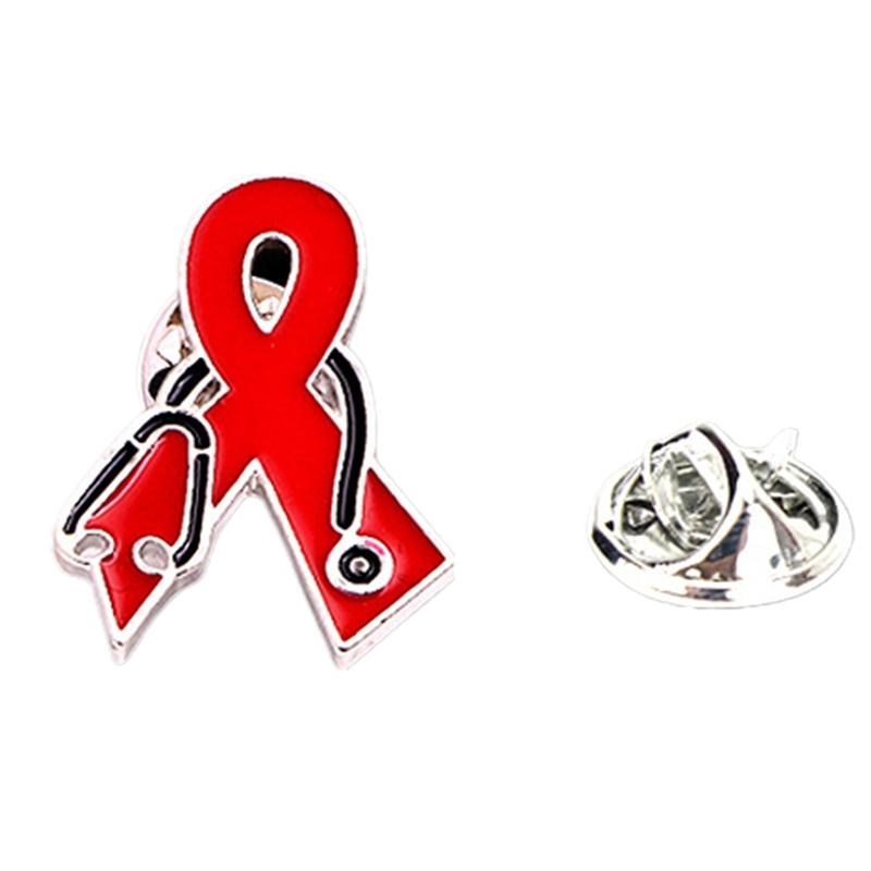 Delicate Ribbon Brooches HIV Awareness Lapel Pin for Women Chest Spine Delicate Ribbon Badge Decoration Brooch Pin 1 красный