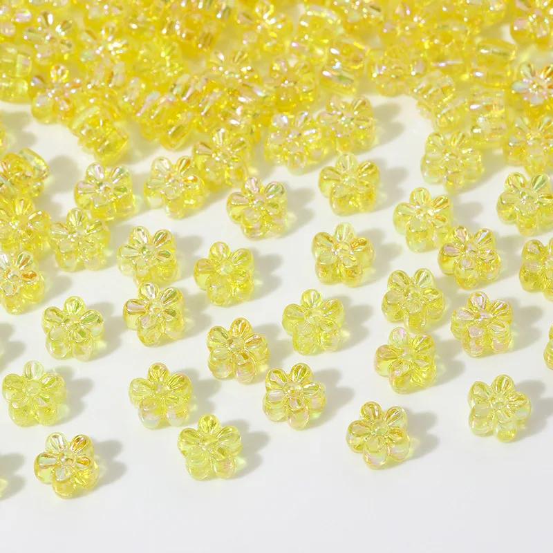 ZW08 ABCai 100pcs 7mm Plating Color Acrylic Flower Charm Beads Tiny Mix Shiny Spacer Bead Jewelry Making Diy Bracelet Material