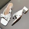 Fashion Cute Pink Bow Slippers Women Fashion Square Heel Open Toe Slides Sandals High Quality Patent Leather Cozy Non Slip Summer Shoes