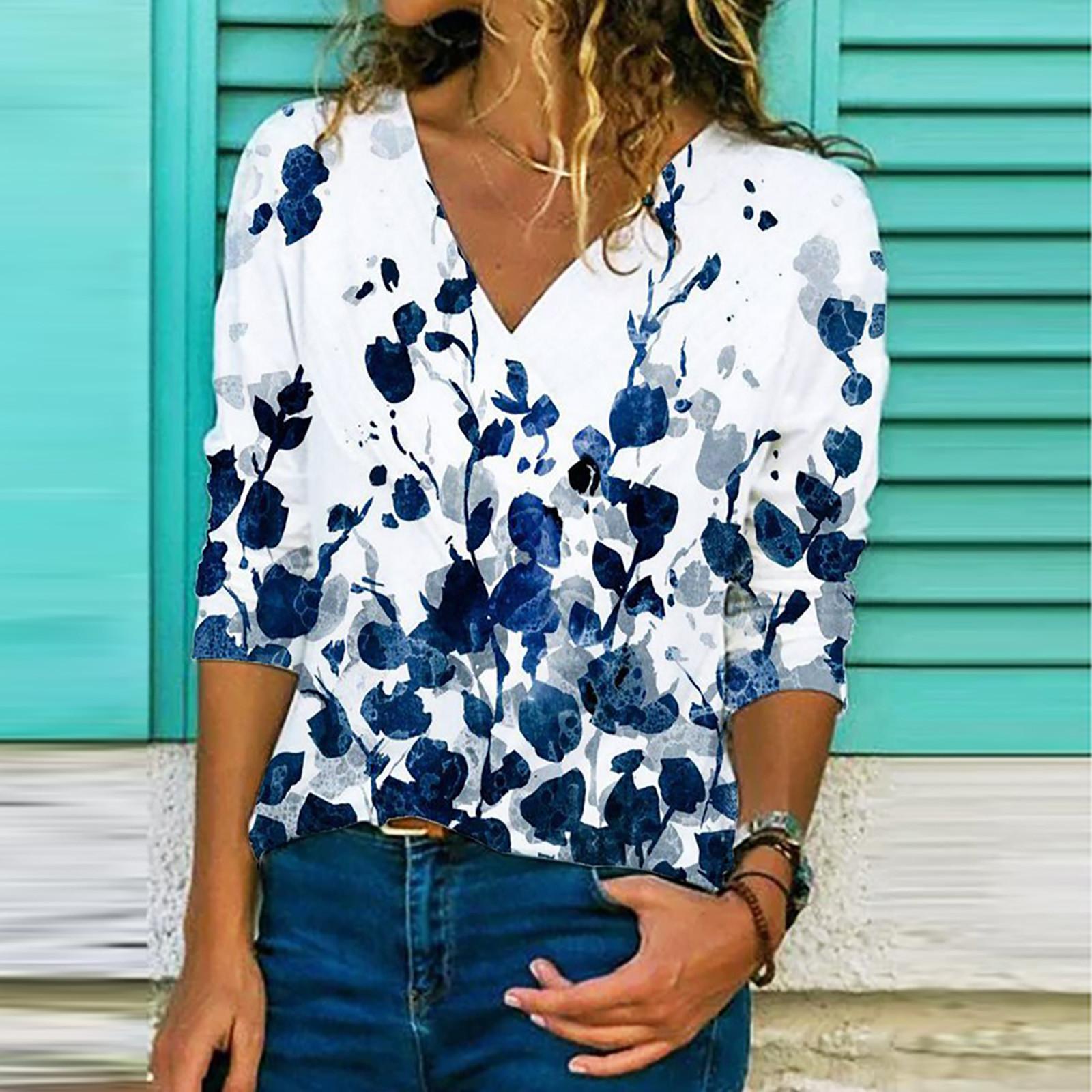 

Women s Loose T-shirt Short Sleeve Bohemian Shirt Fashion Print Top M білий