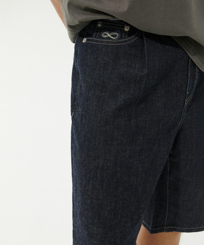 PLAC Linen Blended Half Denim Pants Dark Indigo