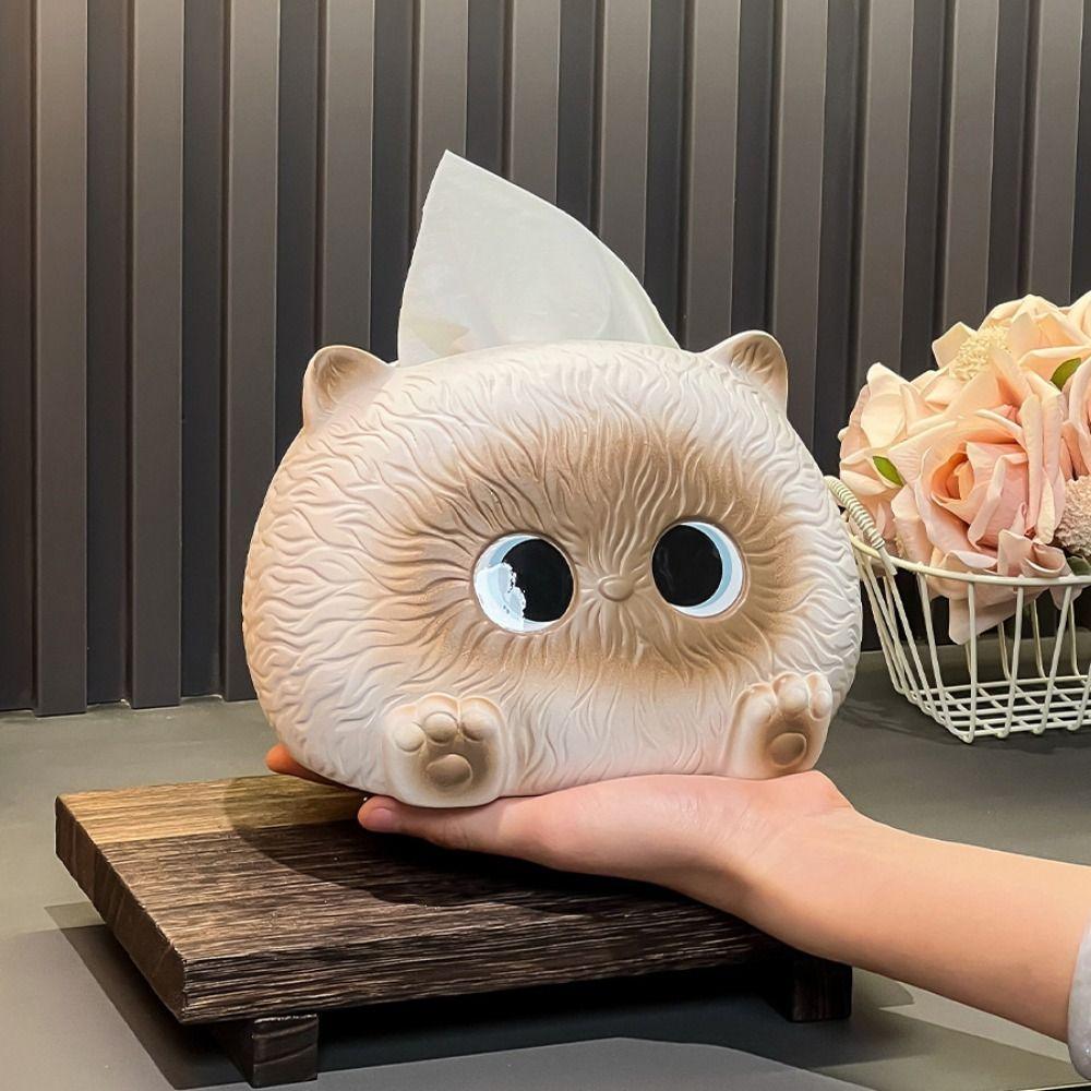 Storage Tube Ceramic Cat Tissue Box Kawaii Modern Napkin Dispenser Decorative Towel Organizer Living Room
