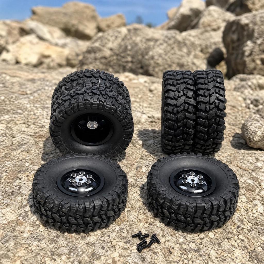 4 Pieces 1/16 remotes Control Wheel Assembly MetalUpgrade RC RoughTerrain with Mounting Screws