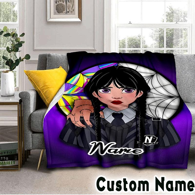 Custom Name Wednesday Blanket Bedding Blanket Picnic Blanket for Women Men, Throw Blankets for Couch Bed, Christmas and Halloween Gifts
