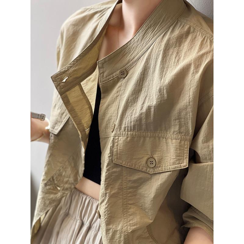 Women's Stand-up Collar Single-breasted Sunbrella Shirt Jacket Cardigan Tops