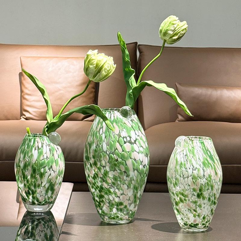 Green Spots Oval Glass Vase Transparent Hydroponics Terrarium Flower Arrangement Accessories Flower Vase Flowerpot