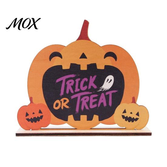 Childlike Halloween Room Accent Wooden Table Sign, Cute Pumpkin Boo Ghost Vibrant Party Prop Tabletop Centerpiece for Indoor Mantel Fireplace