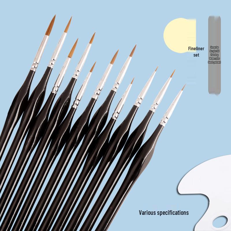 Wolf Hair Fine Line Brush - Black Triangular Birch Handle for Nail Art and Watercolor Detailing