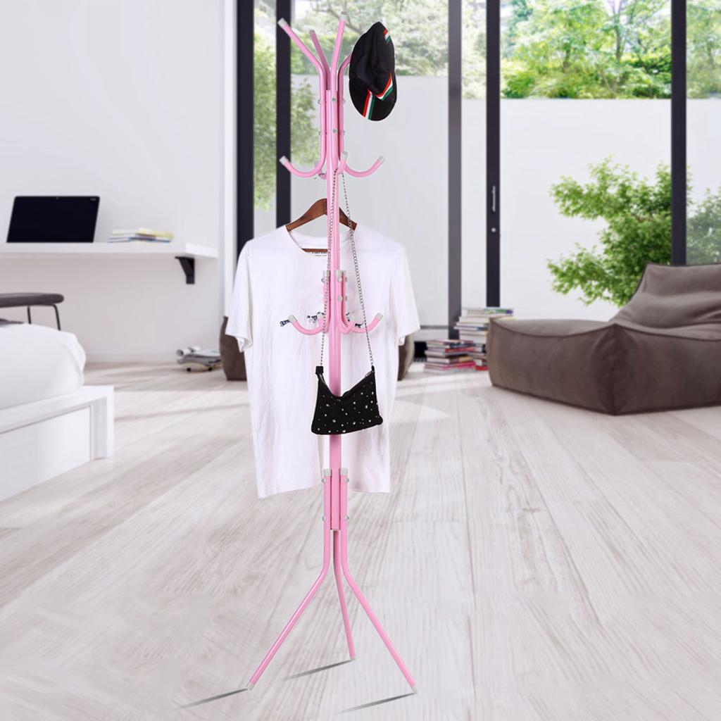 Garderobenständer aus Metall mit mehreren Haken, Kleiderständer, Kleidersack, Kleiderbügel, Organizer für Zuhause und Schlafzimmer (Rosa)