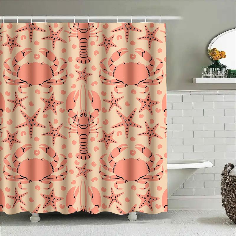 

Seaside Crustaceans Shower Curtain Coral Black Nautical Marine Seafood Print Room Decor For Bathrooms Home Decoration Waterproof 90x180cm
