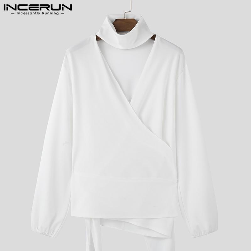 INCERUN Men V Neck Long Sleeve Loose Bandage Wrap Tops Casual Shirts